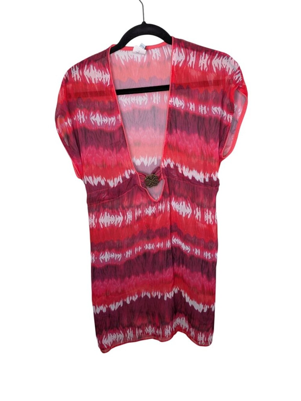 Becca By Rebecca Virtue Womens Tie-Dye Pink Red Sheer Swim Cover-Up XS-S